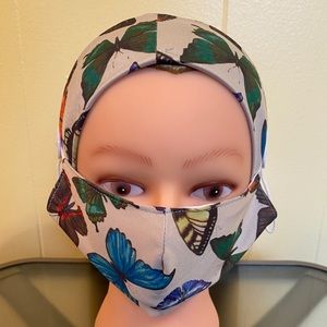 Gray Multi Colored Butterfly Head-Wrap Face Mask